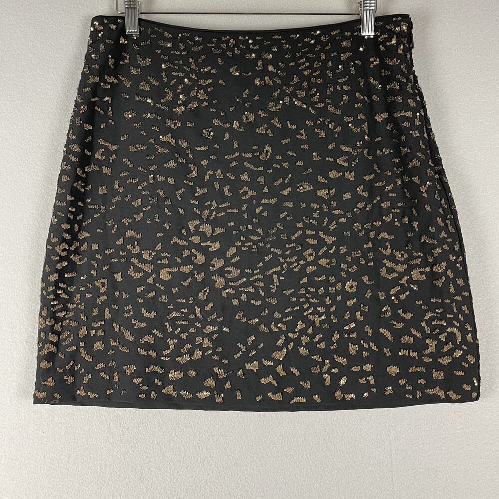 Elie Tahari Cici Sequin Mini Skirt Womens 12 Black Gold Lined Classic Cocktail